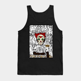 Yeti NFT - Mystical Doodle: Male Character with Mexican Mask and Dark Eyes Tank Top